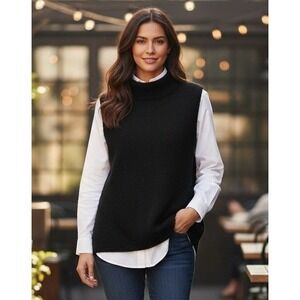 Kindred‎ Spirit Silk Linen Sweater Women's XL Black Mock Neck Knit Sleeveless